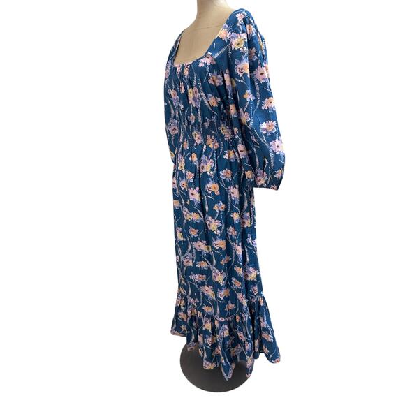 LoveShackFancy Blue & Pink Floral  Cotton Tiered Long Sleeve Maxi Dress  Large - Picture 5 of 7